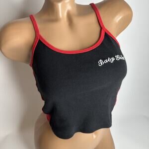 Forever 21 Baby Girl Tank Top S Cotton Red Trim Y2K McBling Indie Sleaze Ringer